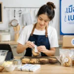 เจ้าของธุรกิจ Home Baker กำลังเตรียมขนมอบภายในครัวสำหรับจำหน่าย